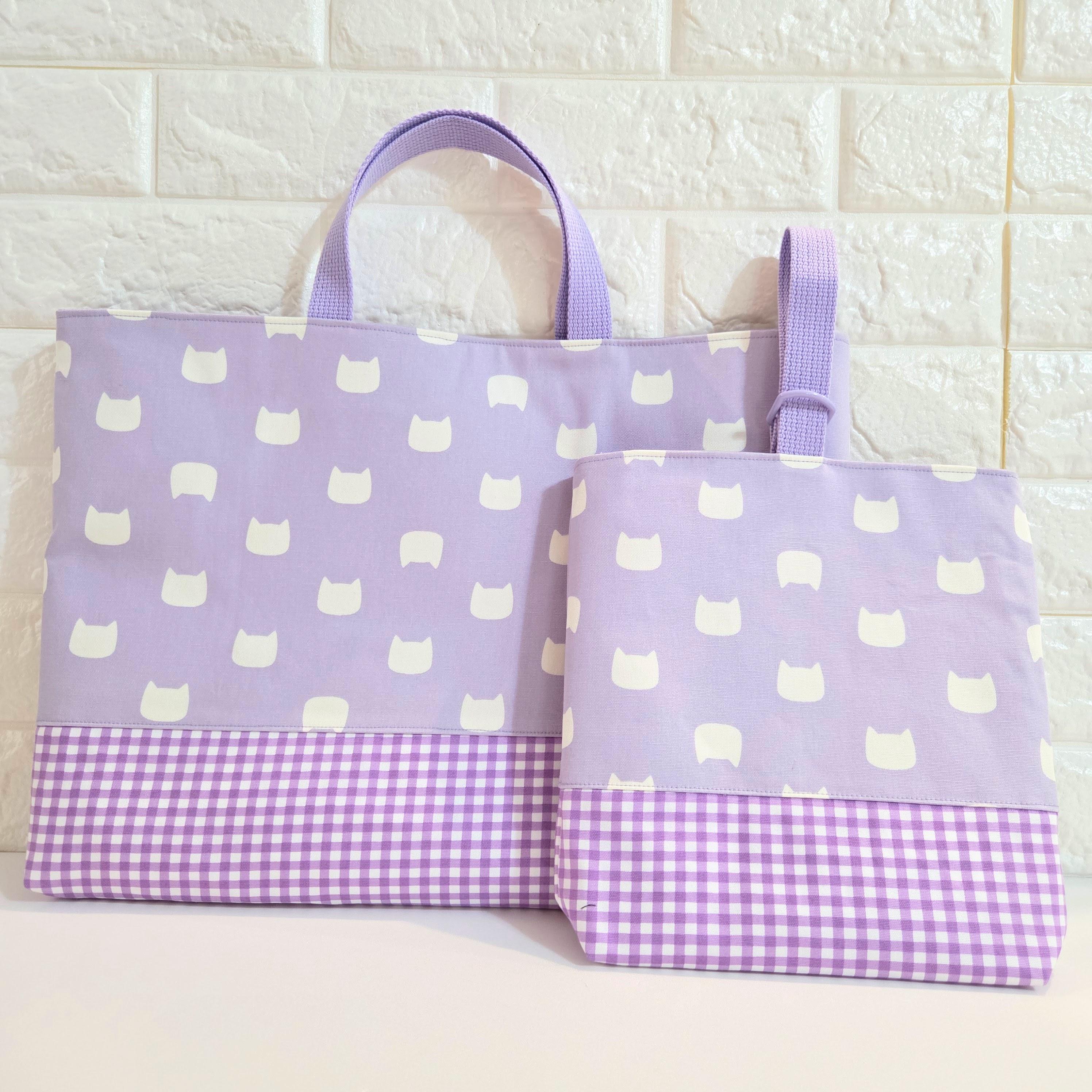 🐱 ネコ耳と大人可愛いギンガムチェック | ラベンダー色の入園入学2点セット
